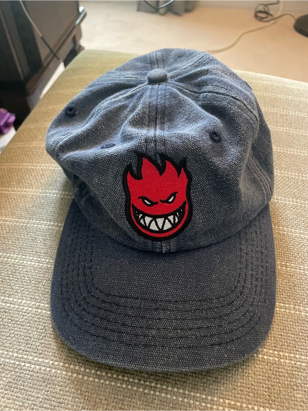 SPITFIRE brand Denim-Style Grey Cap with Red Flame Patch